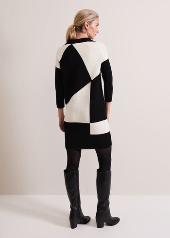 Phase Eight Hetty Ripple Colour Block Tunic Dress Black/White Canada | LVNYWA-580